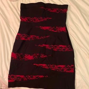 Black & Red Lace Strapless Dress